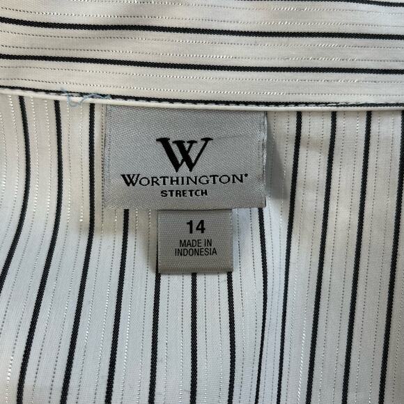 Worthington Long Sleeve Collared Button Up Striped V Neck Work Dressy Shirt 14 - Picture 4 of 8